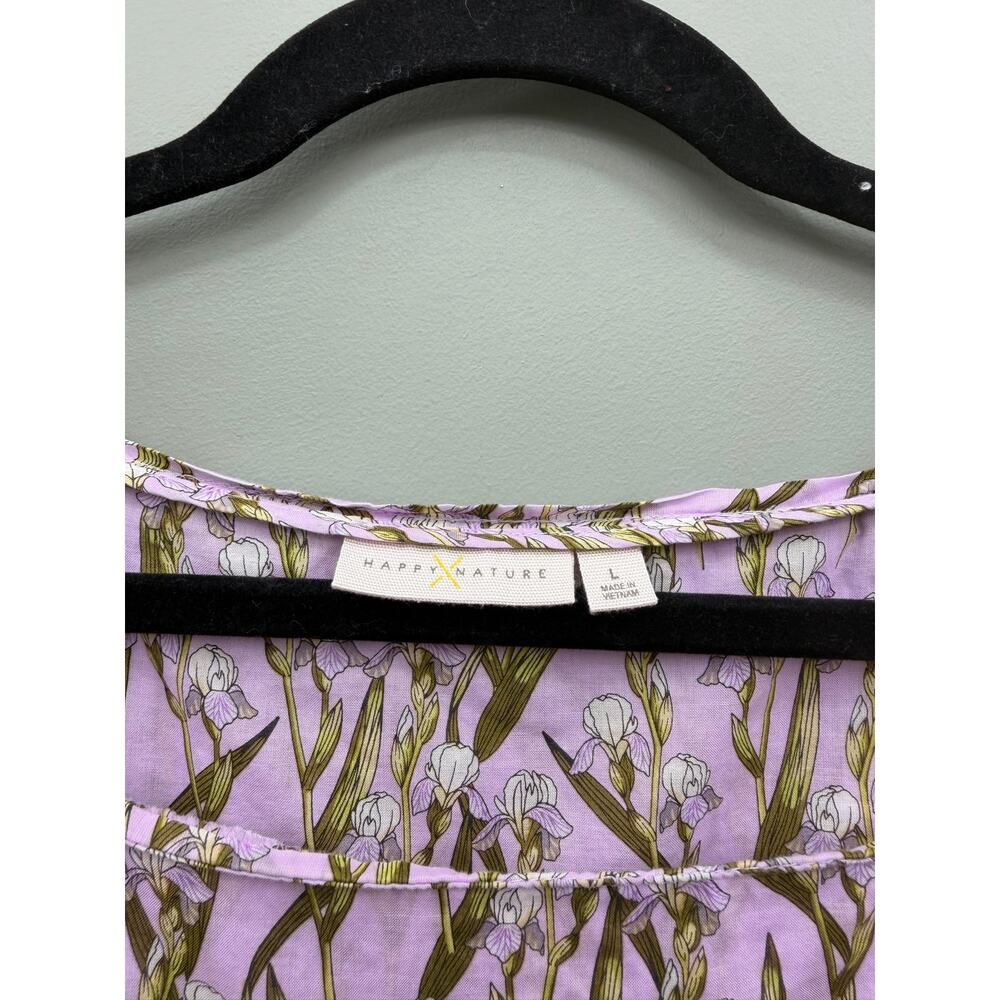 Happy X Nature Lavender Iris Floral Cotton Mini Dress L Puff Sleeve - Picture 3 of 6